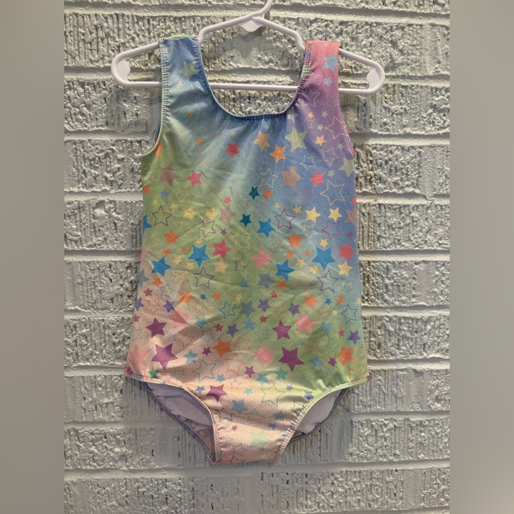 Multicolored stars gymnastics leotard